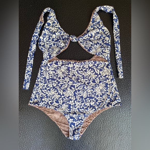 Acacia Swimwear One Piece in Navy and Taupe Floral - Picture 1 of 4